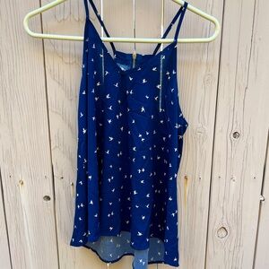 Navy blue blouse with birds